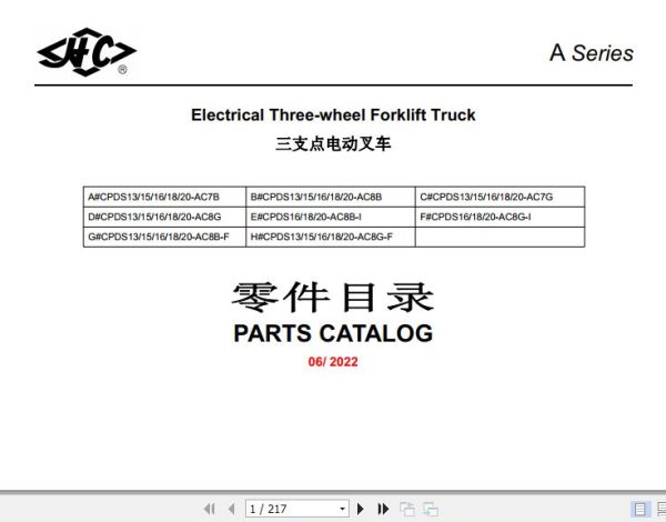 Hangcha Forklift CPDS13 AC7B to CPDS20 AC8G F Parts Catalog 2022 1