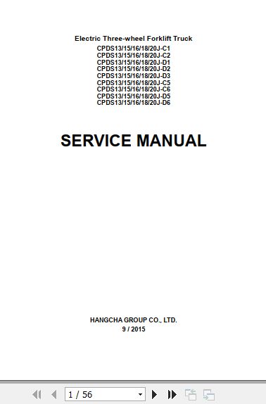Hangcha Forklift CPDS13J C1 to CPDS20J D6 Service Manual 2015 1