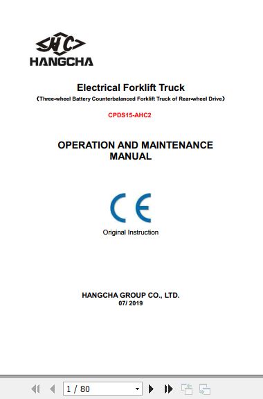 Hangcha Forklift CPDS15 AHC2 Operation Maintenance Manual 2019 1