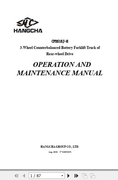 Hangcha Forklift CPDS15J H Operation Maintenance Manual 2010 1