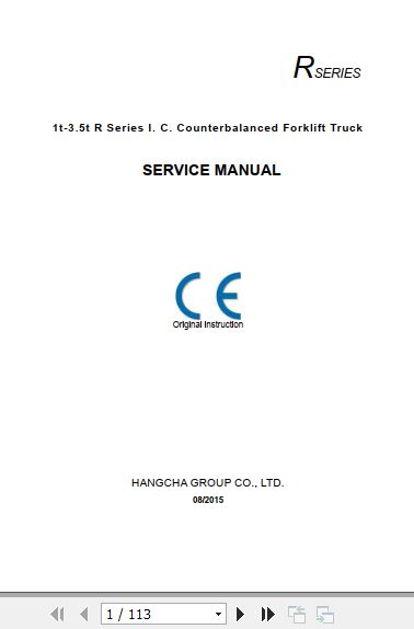 Hangcha Forklift CPQD10N RW21 to CPQD35N RW22B Service Manual 2015 1