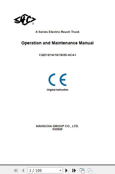 Hangcha Forklift CQD12 14 16 18 20 AC4 I Operation Maintenance Manual 2020 1