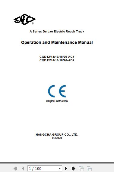 Hangcha Forklift CQD12 AC4 to CQD20 AD2 Operation Maintenance Manual 2020 1