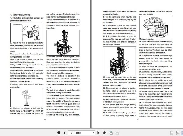 Hangcha Forklift CQD12 AC4 to CQD20 AD2 Operation Maintenance Manual 2020 2