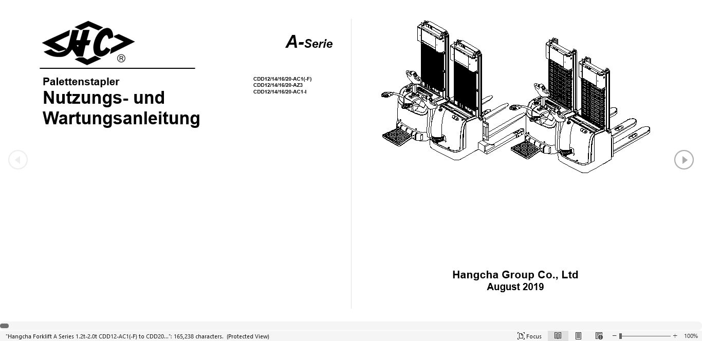 Hangcha Forklift CQD12 AC4 to CQD20 AD2 Operation Manual 2020 DE 1