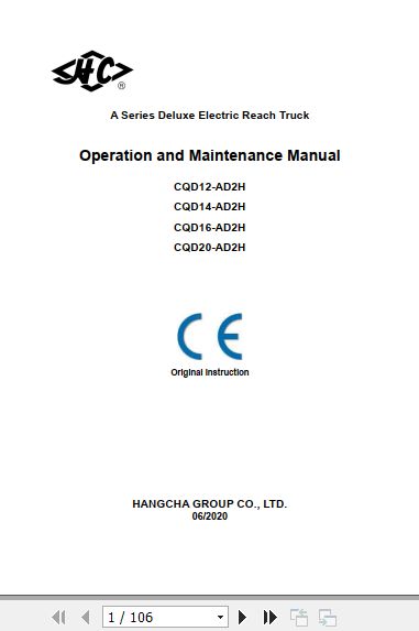 Hangcha Forklift CQD12 AD2H to CQD20 AD2H Operation Maintenance Manual 2020 1