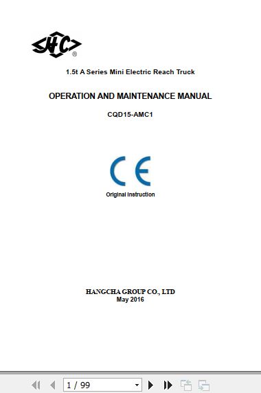 Hangcha Forklift CQD15 AMC1 Operation Maintenance Manual 2016 1