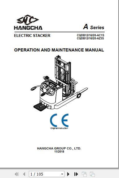 Hangcha Forklift CQDB12 AC1S to CQDB20 AZ3S Operation Maintenance Manual 2018 1