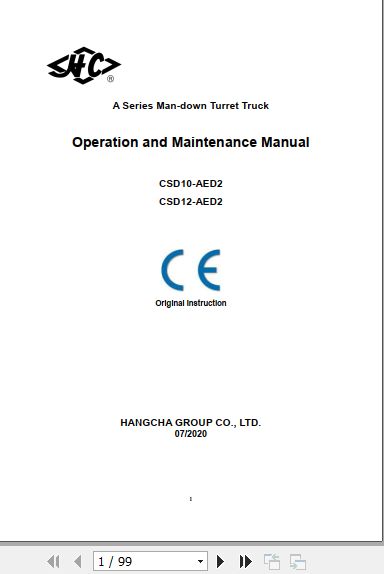 Hangcha Forklift CSD10 AED2 CSD12 AED2 Operation Maintenance Manual 2020 1
