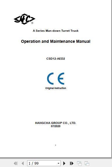 Hangcha Forklift CSD12 AED2 Operation Maintenance Manual 2020 1