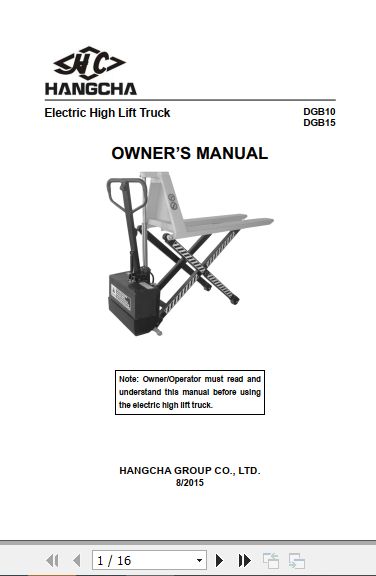Hangcha Forklift DGB10 DGB15 Owners Manual 2015 1