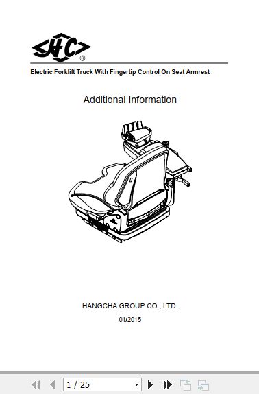 Hangcha Forklift Truck With Fingertip Control On Seat Armrest Parts Manual 2015 1