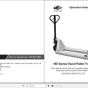 Hangcha Pallet Truck HD Series Operation Instructions Parts List 1