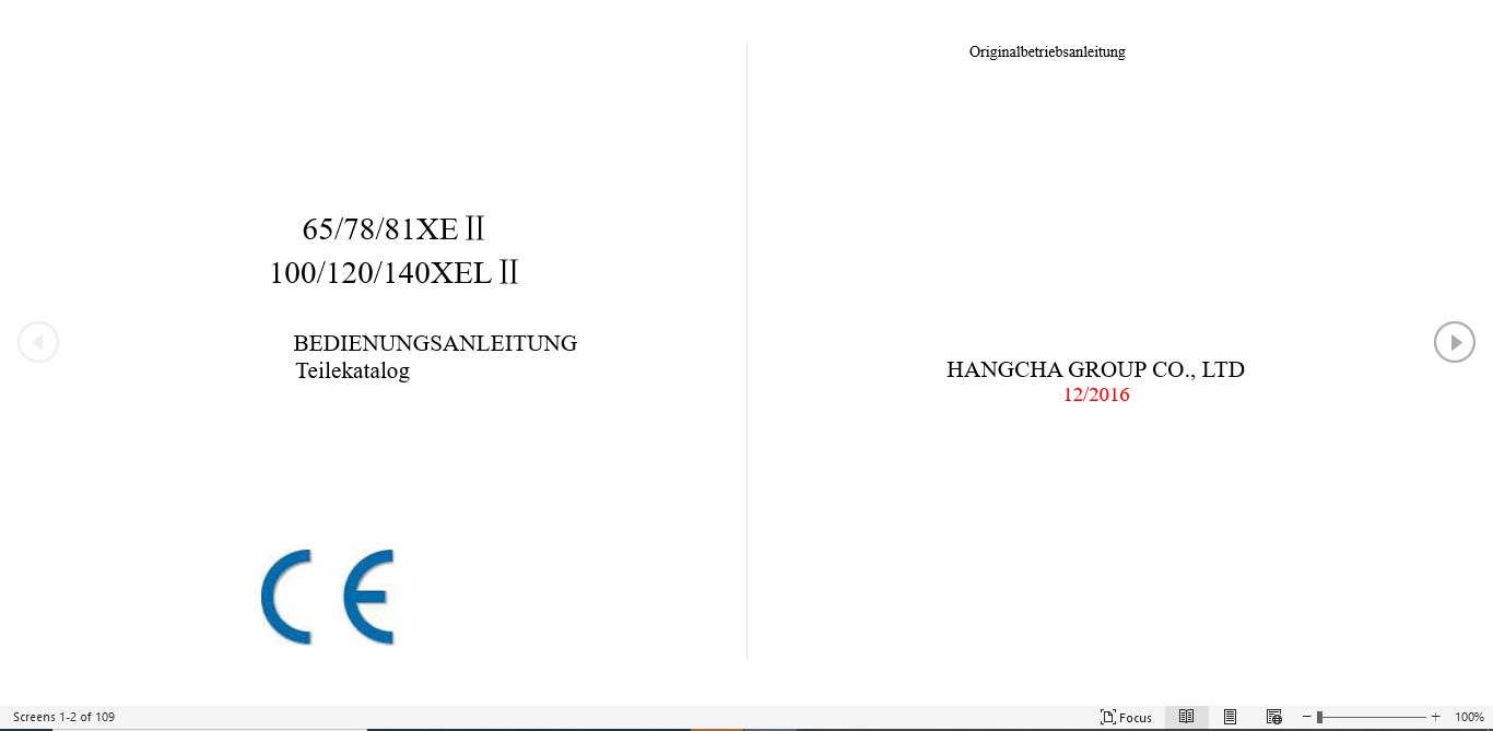 Hangcha Scissor Lift 65XE II to 140XEL II Operation Manual Parts Catalog 2016 DE 1