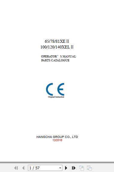 Hangcha Scissor Lift 65XE II to 140XEL II Operators Manual Parts Catalog 2016 2