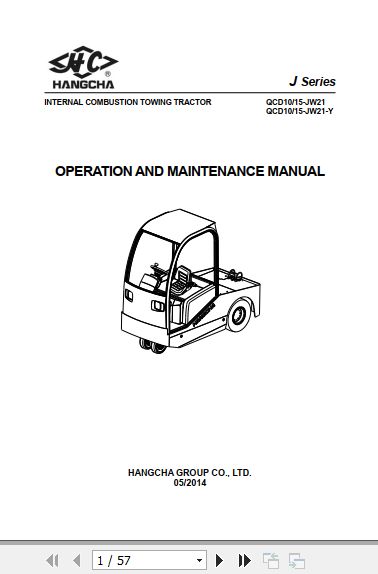 Hangcha Towing Tractor QCD10 JW21 to QCD15 JW21 Y Operation Maintenance 2014 1