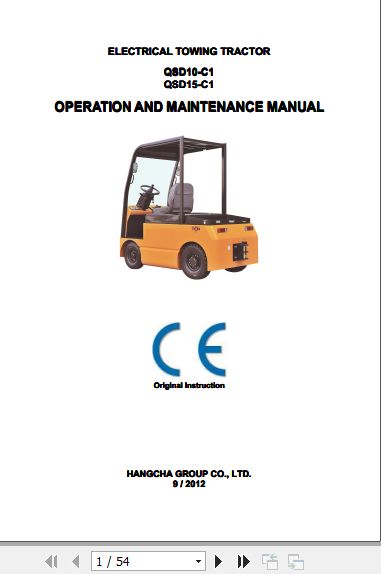 Hangcha Towing Tractor QSD10 C1 QSD15 C1 Operation Maintenance Manual 2012 1