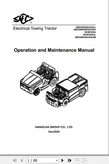 Hangcha Towing Tractor QSD250 XD2 L to QSD320 XD2 MI Operation Maintenance Manual 2020 1