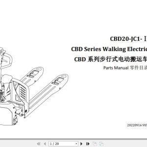 Hangcha Walking Electric CBD20 JC1 I Parts Manual 1