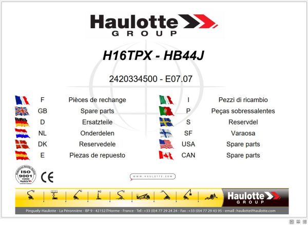 Haulotte Articulating Boom Lifts H16TPX HB44J Parts Catalog 2420334500 1