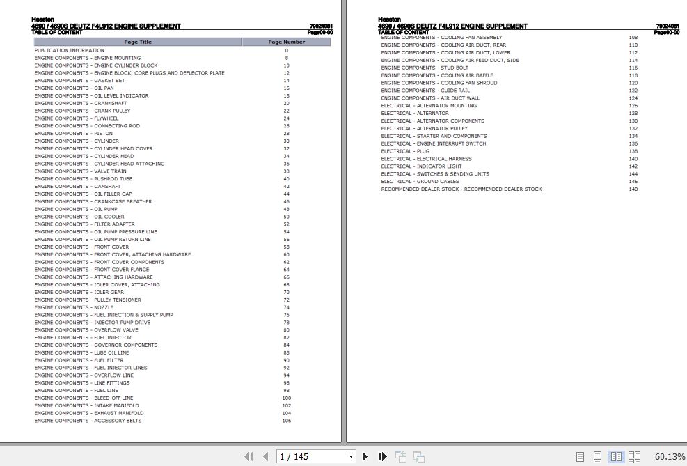 Hesston 4690 4690S Engine Supplement DEUTZ F4L912 Parts Catalog 79024081 1