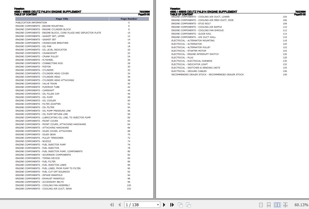 Hesston 4690 4690S Engine Supplement DEUTZ F4L914 Parts Catalog 79023596 1