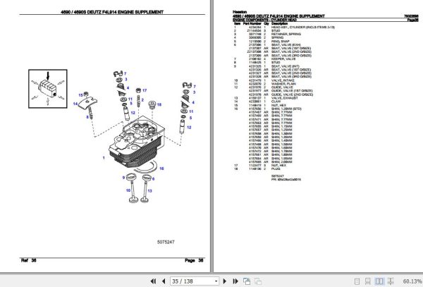 Hesston 4690 4690S Engine Supplement DEUTZ F4L914 Parts Catalog 79023596 2