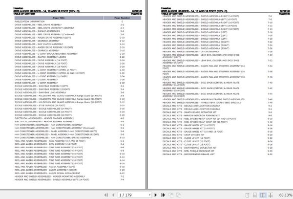 Hesston Auger Header 8020 14 Foot 16 Foot 18 Foot Parts Catalog 00716103 1