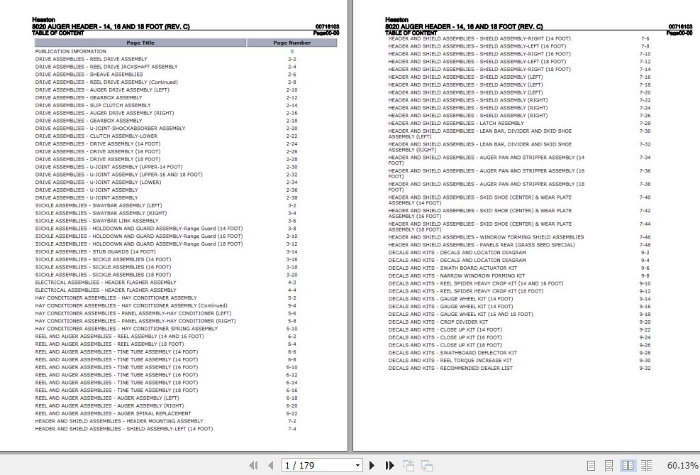 Hesston Auger Header 8020 14 Foot 16 Foot 18 Foot Parts Catalog 00716103 1