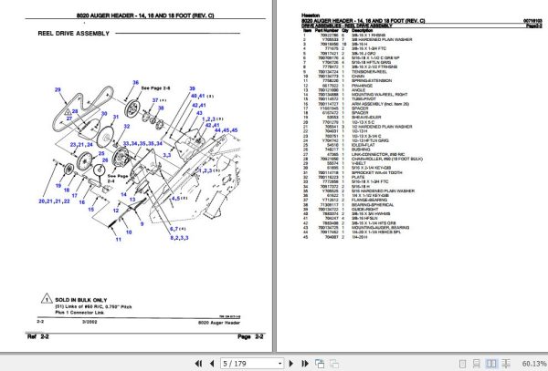 Hesston Auger Header 8020 14 Foot 16 Foot 18 Foot Parts Catalog 00716103 2