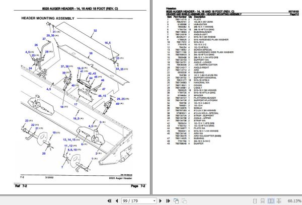 Hesston Auger Header 8020 14 Foot 16 Foot 18 Foot Parts Catalog 00716103 3
