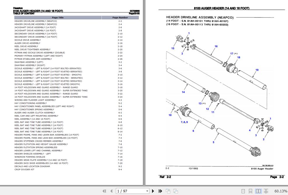 Hesston Auger Header 8100 14 Foot 16 Foot Parts Catalog 00709869 1