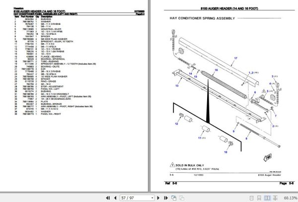 Hesston Auger Header 8100 14 Foot 16 Foot Parts Catalog 00709869 2