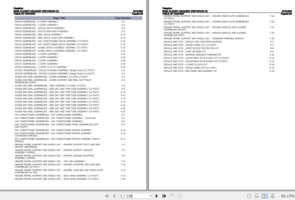 Hesston Auger Header 8200 Parts Catalog 00707668 1