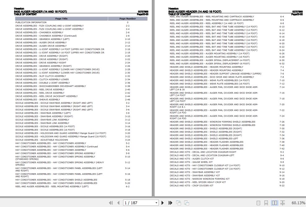 Hesston Auger Header 8400 14 Foot 16 Foot Parts Catalog 00707868 1