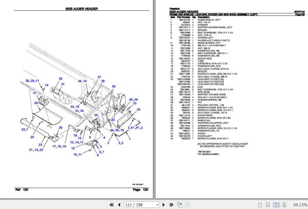 Hesston Auger Header 9025 Parts Catalog 00727144 3