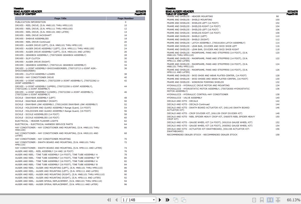 Hesston Auger Header 9040 Parts Catalog 00724378 1