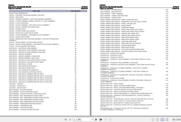 Hesston Auto Tie Round Baler 946 Parts Catalog 00730181 1