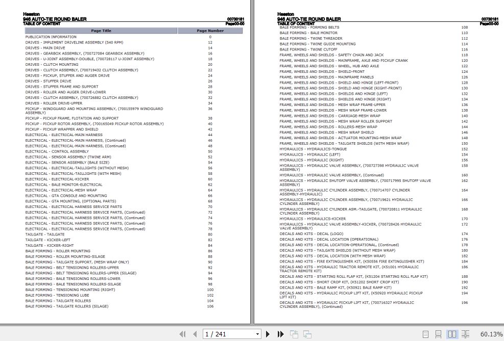 Hesston Auto Tie Round Baler 946 Parts Catalog 00730181 1
