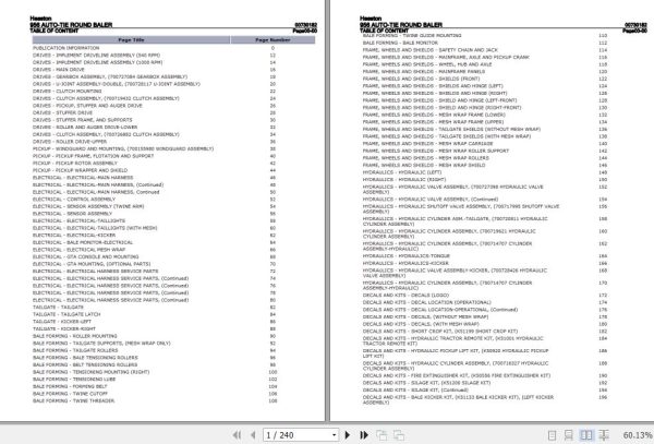 Hesston Auto Tie Round Baler 956 Parts Catalog 00730182 1