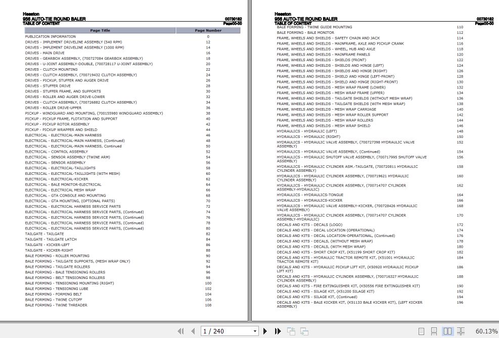 Hesston Auto Tie Round Baler 956 Parts Catalog 00730182 1