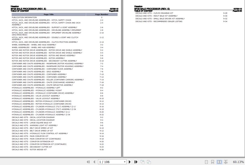 Hesston Bale Processor BP25 Parts Catalog 00709110 1