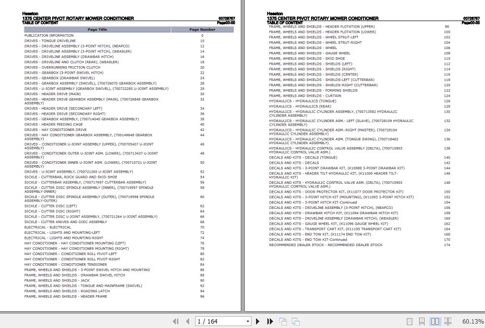 Hesston Center Pivot Rotary Mower Conditioner 1375 Parts Catalog 00728757 1