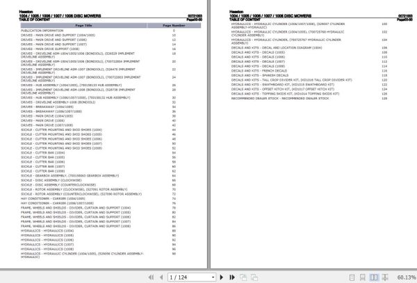 Hesston Disc Mowers 1004 1005 1006 1007 1008 Parts Catalog 00721003 1