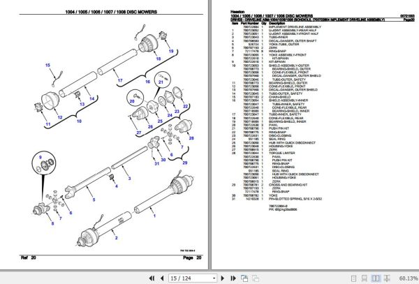 Hesston Disc Mowers 1004 1005 1006 1007 1008 Parts Catalog 00721003 2