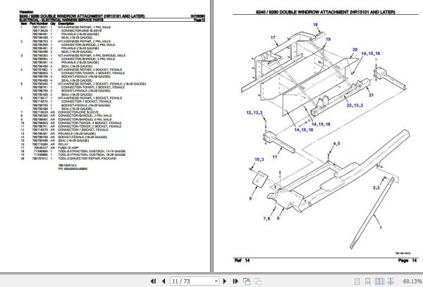Hesston Double Windrow Attachment 9240 9260 Parts Catalog 00728390 2