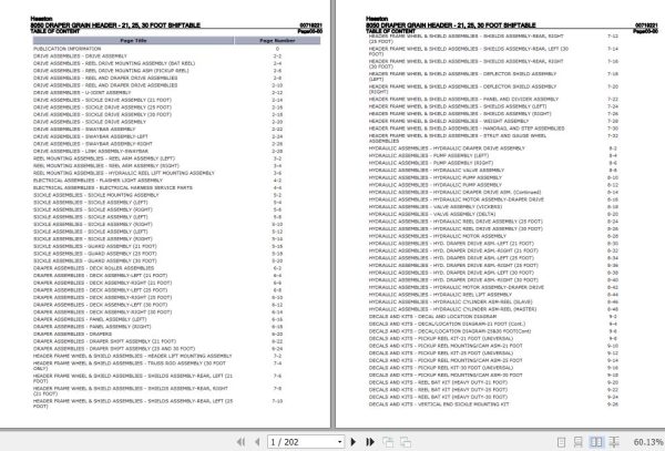 Hesston Draper Grain Header 21 25 30 Foot Shiftable 8050 Parts Catalog 00719221 1
