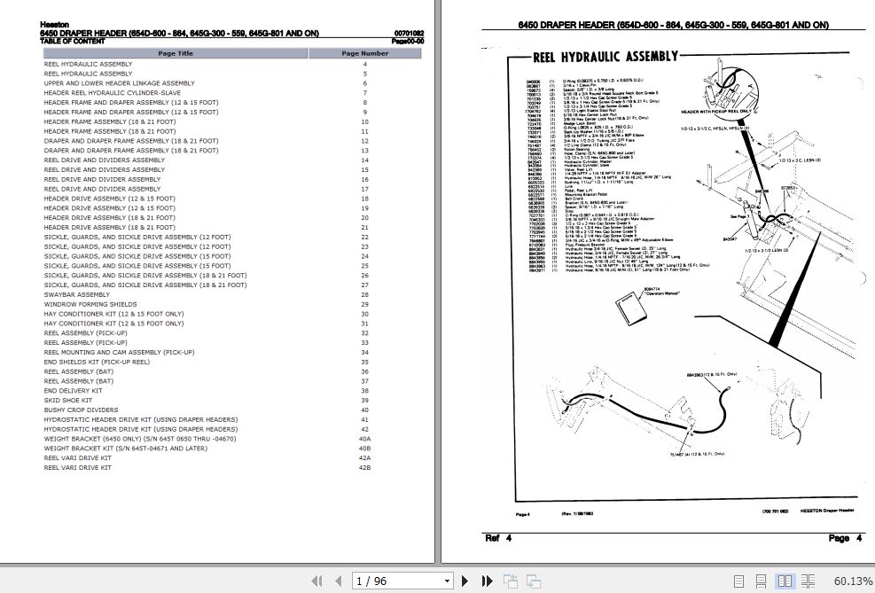 Hesston Draper Header 6450 Parts Catalog 00701082 1