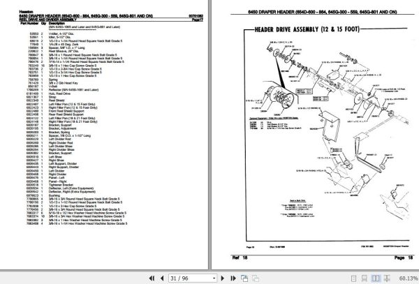 Hesston Draper Header 6450 Parts Catalog 00701082 3