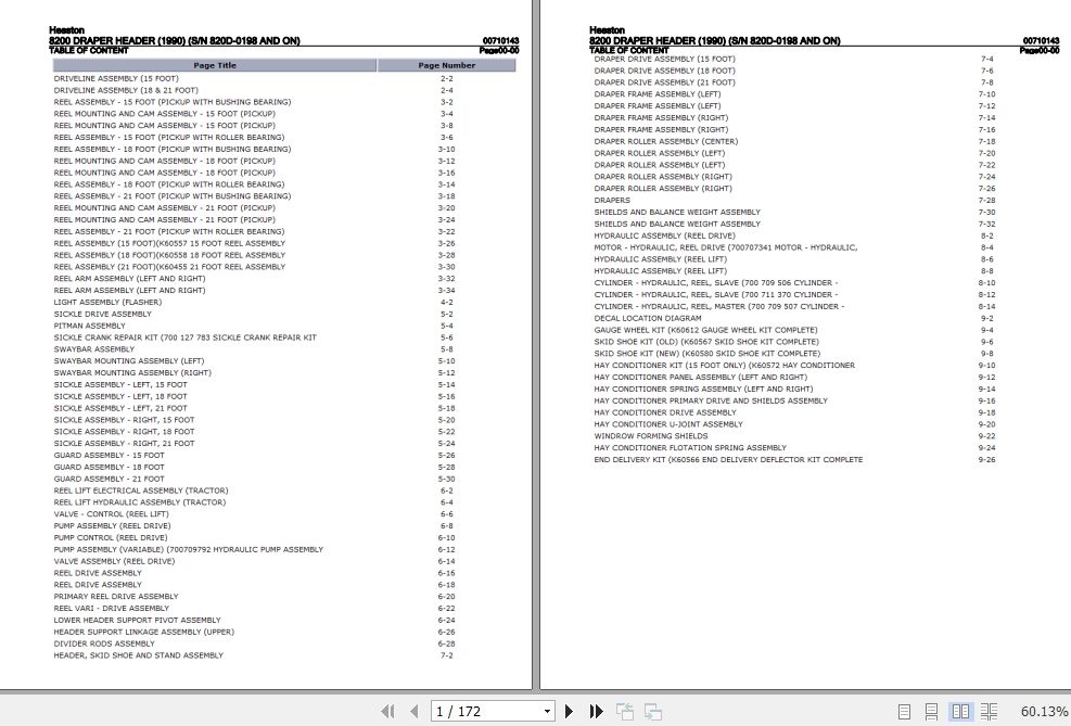 Hesston Draper Header 8200 Parts Catalog 00710143 1
